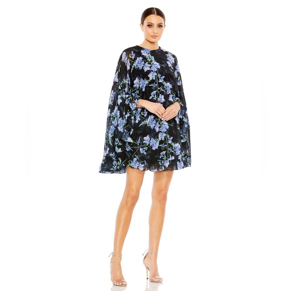 Mac Duggal Tent Silhouette Floral Chiffon Dress Size2 Garden Party Wedding Guest